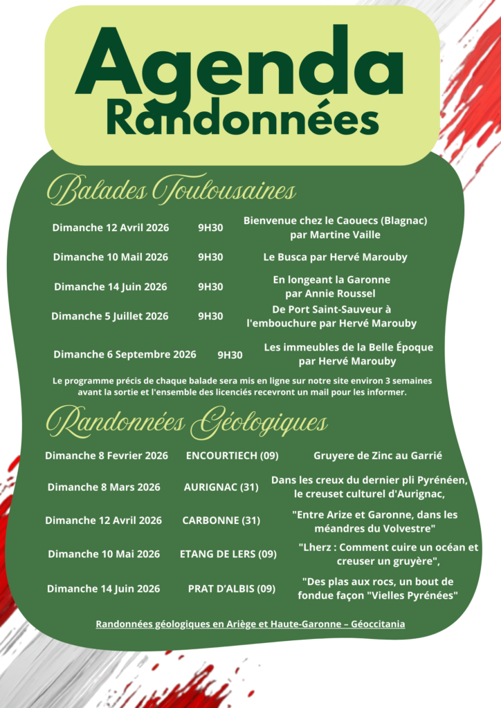 Agenda Balades Toulousaines et Randonnées Géologiques